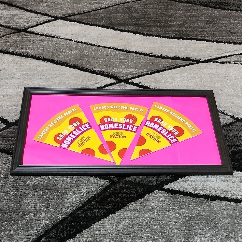 VINTAGE VS PINK FRAMED PROMOTIONAL ADVERTISING PINK NATION PIZZA PARTY WALL ART